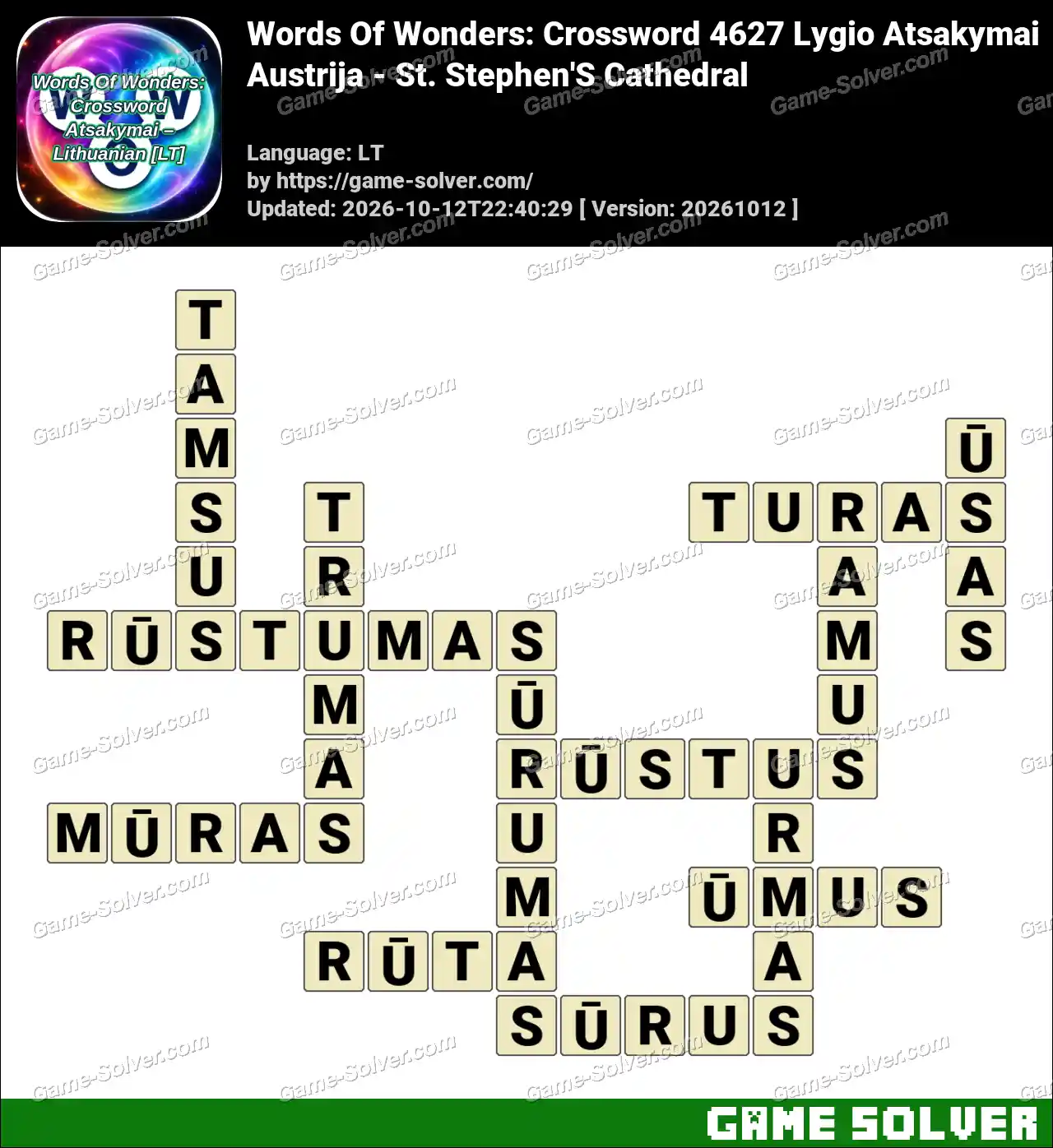 Words Of Wonders: Crossword 4627 Lygio Atsakymai – Austrija – St. Stephen’S Cathedral
